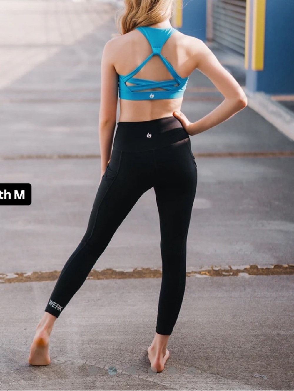 Blue Strappy Sports Bra & Black High-Waist Leggings Set